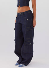 Greedy Denim Cargo Pants - Indigo