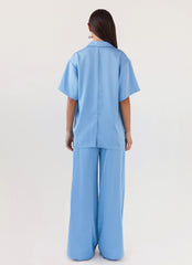 Brinkley Oversized Satin Shirt - Sky Blue